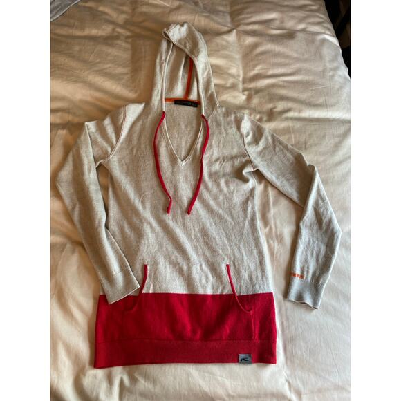 KJUS Women’s Louise Hoodie 100% merino Wool 36 small womens red & tan pullover - Picture 3 of 5